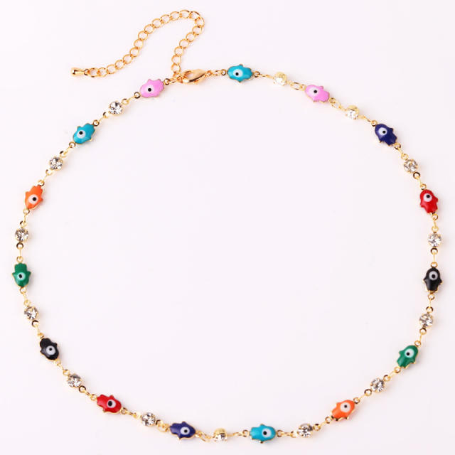 Popular color enamel evil eye flower real gold plated necklace bracelet