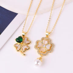 INS geometric heart clover pendant real gold plated necklace