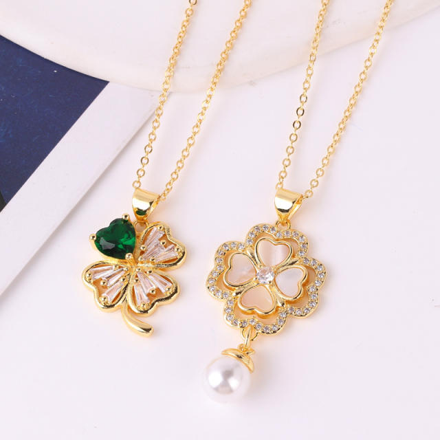 INS geometric heart clover pendant real gold plated necklace