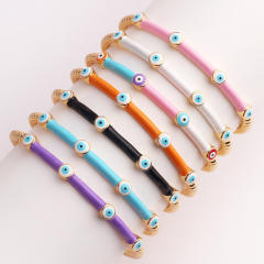 Summer design color enamel evil eye bamboo real gold plated bangle