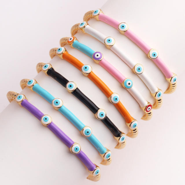 Summer design color enamel evil eye bamboo real gold plated bangle