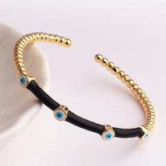 Summer design color enamel evil eye bamboo real gold plated bangle