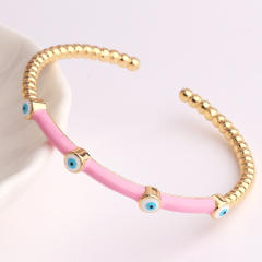 Summer design color enamel evil eye bamboo real gold plated bangle