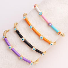 Summer design color enamel evil eye bamboo real gold plated bangle
