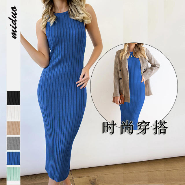 Easy match plain color knitted bodycon dress