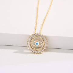 Fashionable cubic zircon evil eye round pendant real gold plated necklace