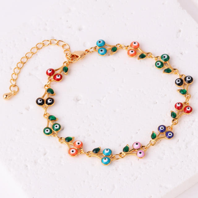 Popular color enamel evil eye flower real gold plated necklace bracelet