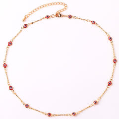 Color enamel evil eye real gold plated necklace dainty necklace