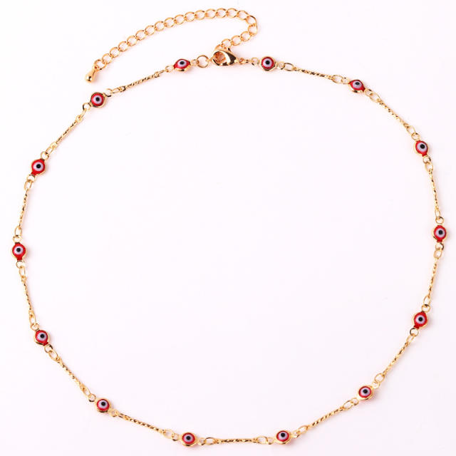 Color enamel evil eye real gold plated necklace dainty necklace