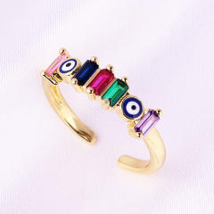 Rainbow cubic zircon evil eye real gold plated rings