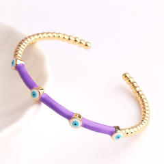 Summer design color enamel evil eye bamboo real gold plated bangle