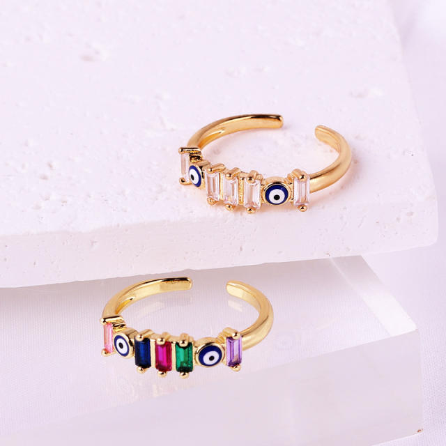 Rainbow cubic zircon evil eye real gold plated rings