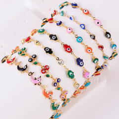 Popular color enamel evil eye flower real gold plated necklace bracelet