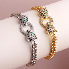 Luxury pave setting rhinestone leopard head chain bracelet