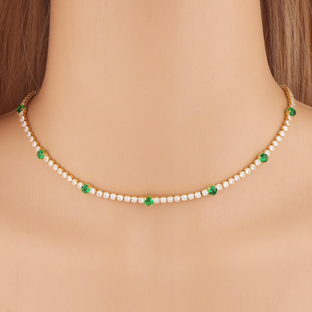 Concise cubic zircon tennis necklace real gold plated necklace