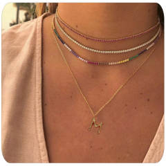 Popular rainbow cubic zircon real gold plated choker necklace