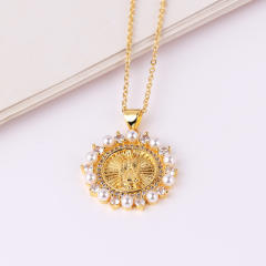 INS geometric heart clover pendant real gold plated necklace