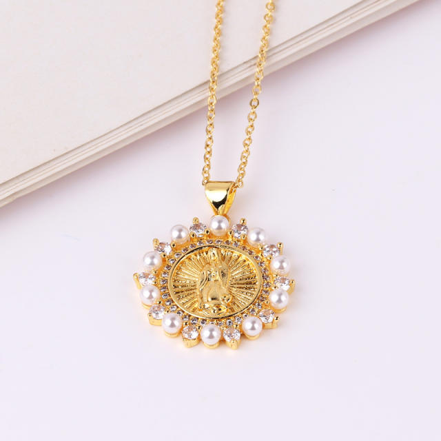 INS geometric heart clover pendant real gold plated necklace