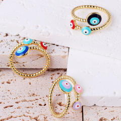 INS enamel evil eye real gold plated rings