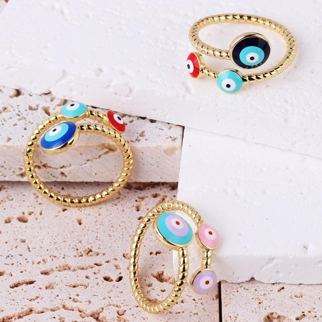 INS enamel evil eye real gold plated rings
