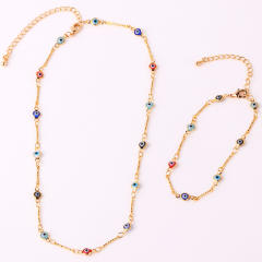Color enamel evil eye real gold plated necklace dainty necklace