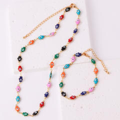 Popular color enamel evil eye flower real gold plated necklace bracelet