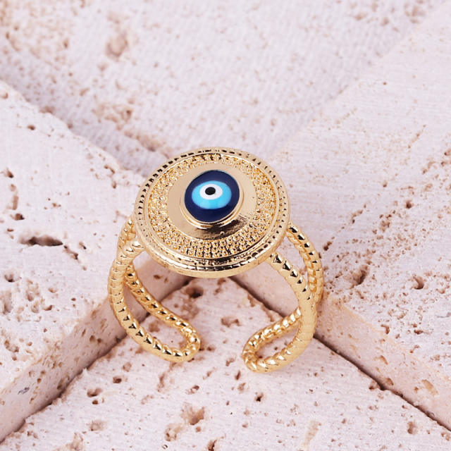 INS enamel evil eye real gold plated rings