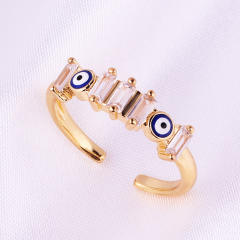Rainbow cubic zircon evil eye real gold plated rings