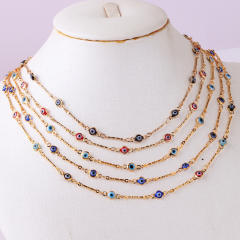 Color enamel evil eye real gold plated necklace dainty necklace
