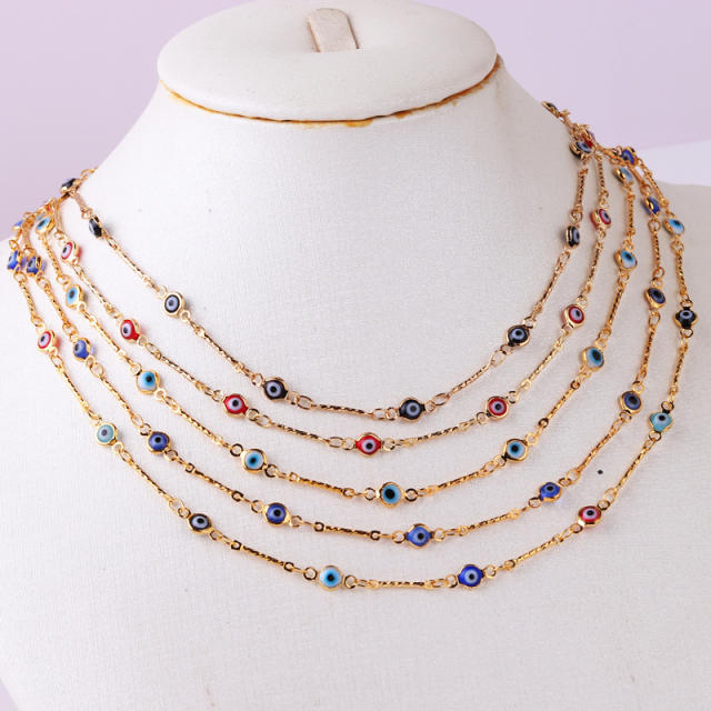 Color enamel evil eye real gold plated necklace dainty necklace