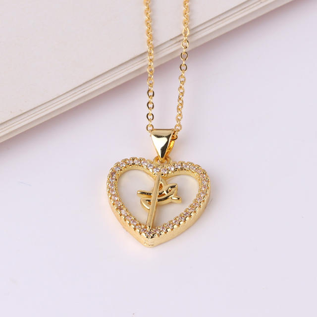 INS geometric heart clover pendant real gold plated necklace