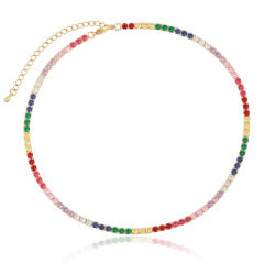 Popular rainbow cubic zircon real gold plated choker necklace
