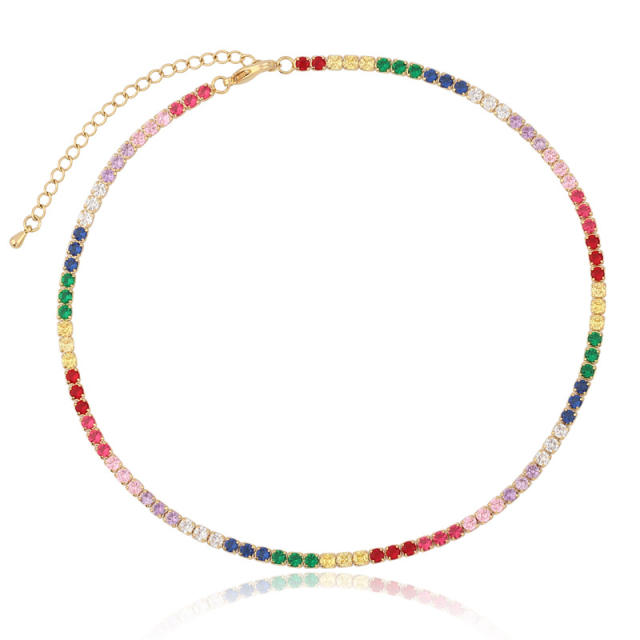 Popular rainbow cubic zircon real gold plated choker necklace