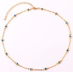 Color enamel evil eye real gold plated necklace dainty necklace