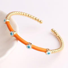 Summer design color enamel evil eye bamboo real gold plated bangle