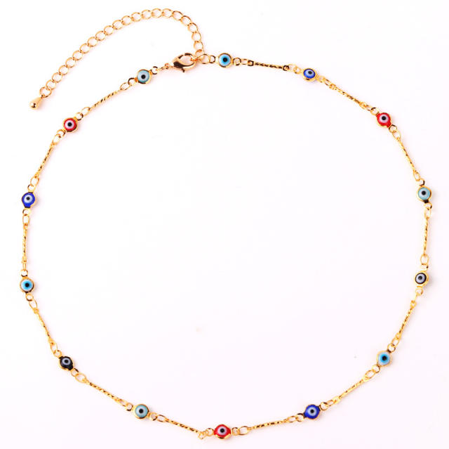 Color enamel evil eye real gold plated necklace dainty necklace