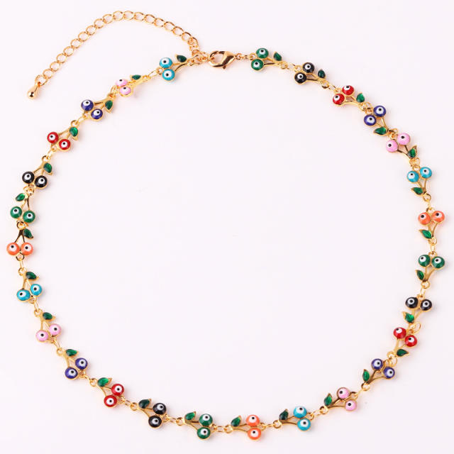 Popular color enamel evil eye flower real gold plated necklace bracelet