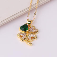 INS geometric heart clover pendant real gold plated necklace