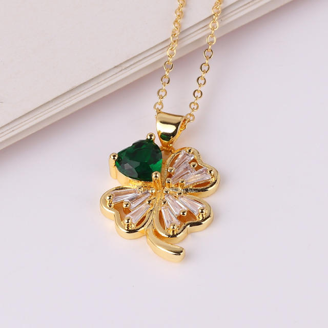 INS geometric heart clover pendant real gold plated necklace