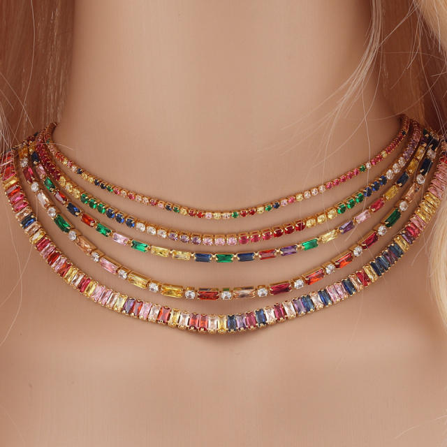 Popular rainbow cubic zircon real gold plated choker necklace