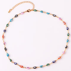 Popular color enamel evil eye flower real gold plated necklace bracelet