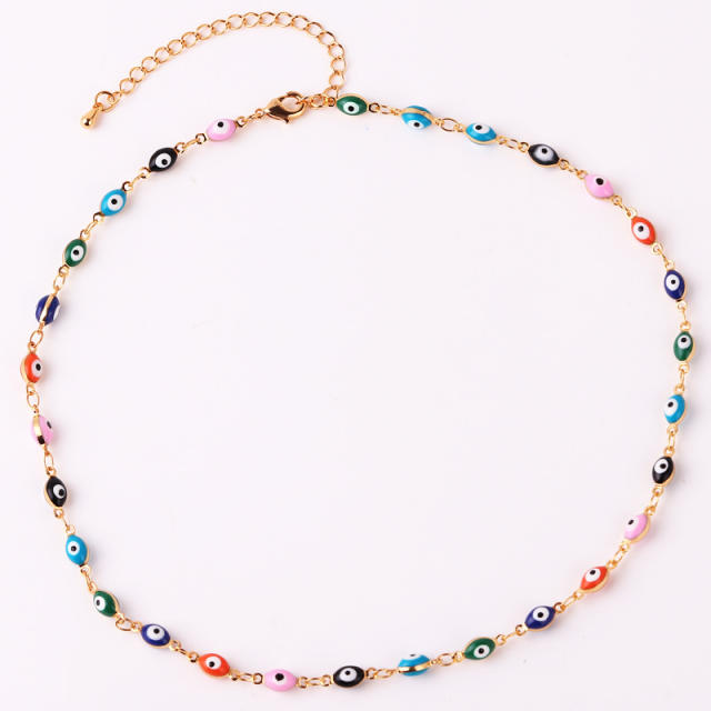 Popular color enamel evil eye flower real gold plated necklace bracelet