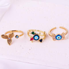 INS enamel evil eye real gold plated rings