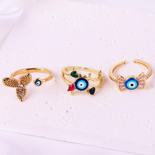 INS enamel evil eye real gold plated rings