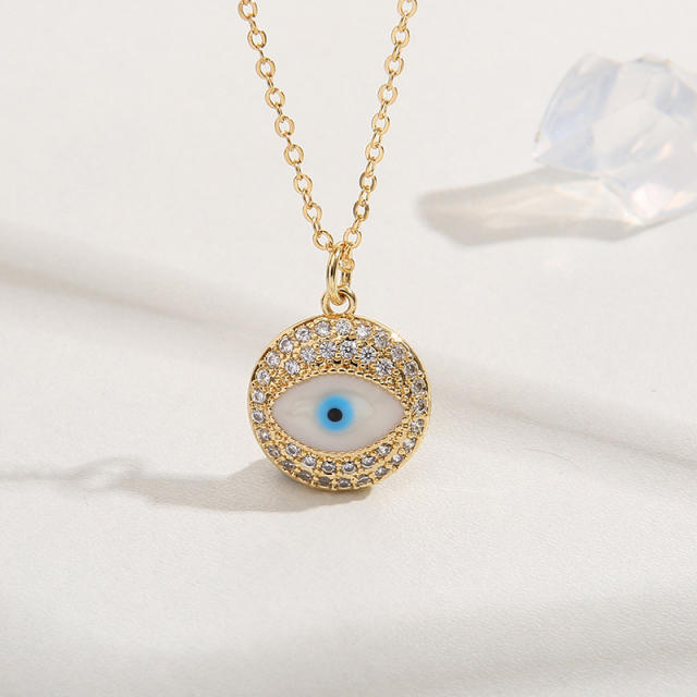 Fashionable cubic zircon evil eye round pendant real gold plated necklace