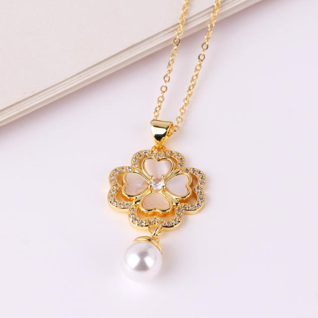 INS geometric heart clover pendant real gold plated necklace