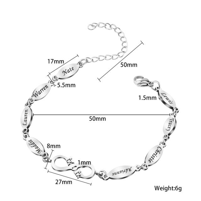 Unique infinity symbol engrave name custom bracelet