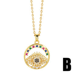 Personality rainbow cubic zircon evil eye pendant necklace