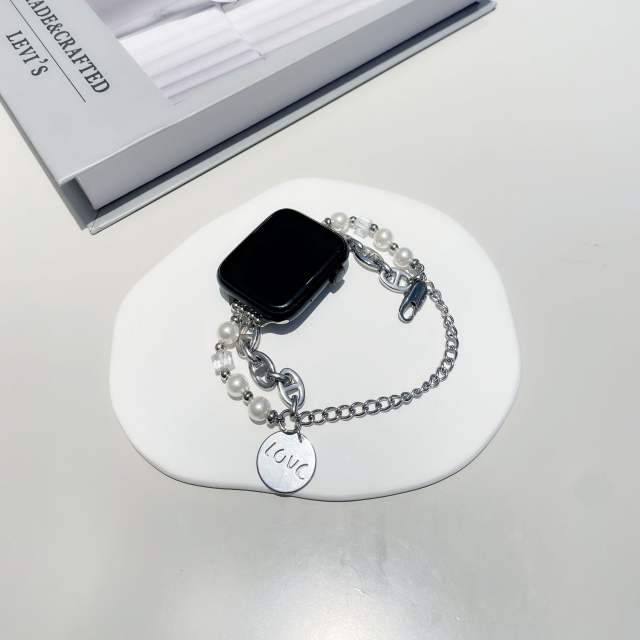 Stainless steel chain pearl layer watch band for apple watch