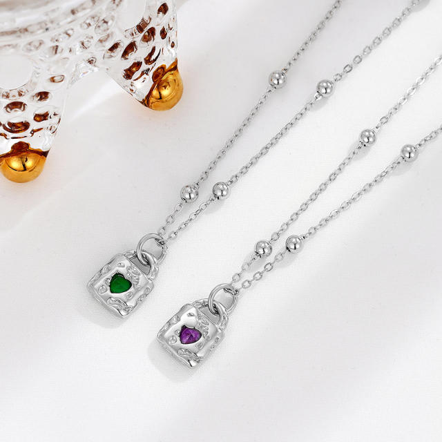 925 sterling silver heart cubic zircon padlock pendant necklace